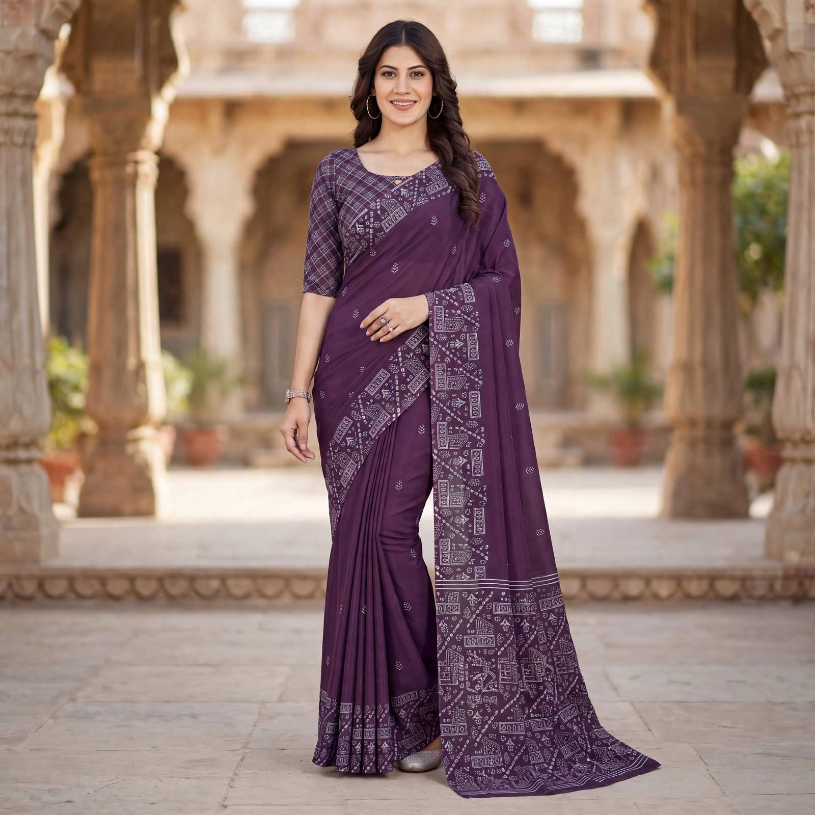 Graceful Purple Printed Designer Saree with Blouse Piece