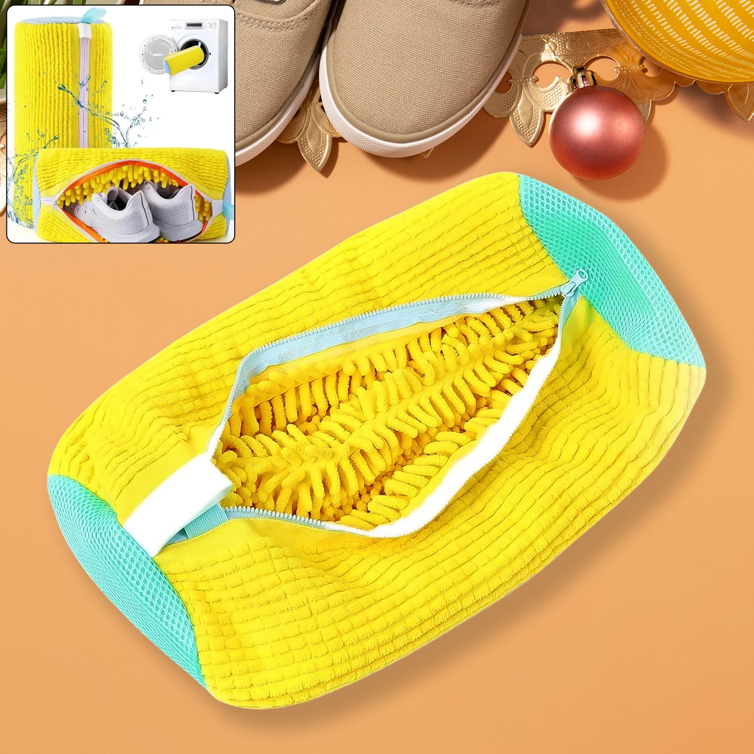 Shoe Washing Machine Bag with Microfiber Chenille Lining & Zipper (1 Pc)