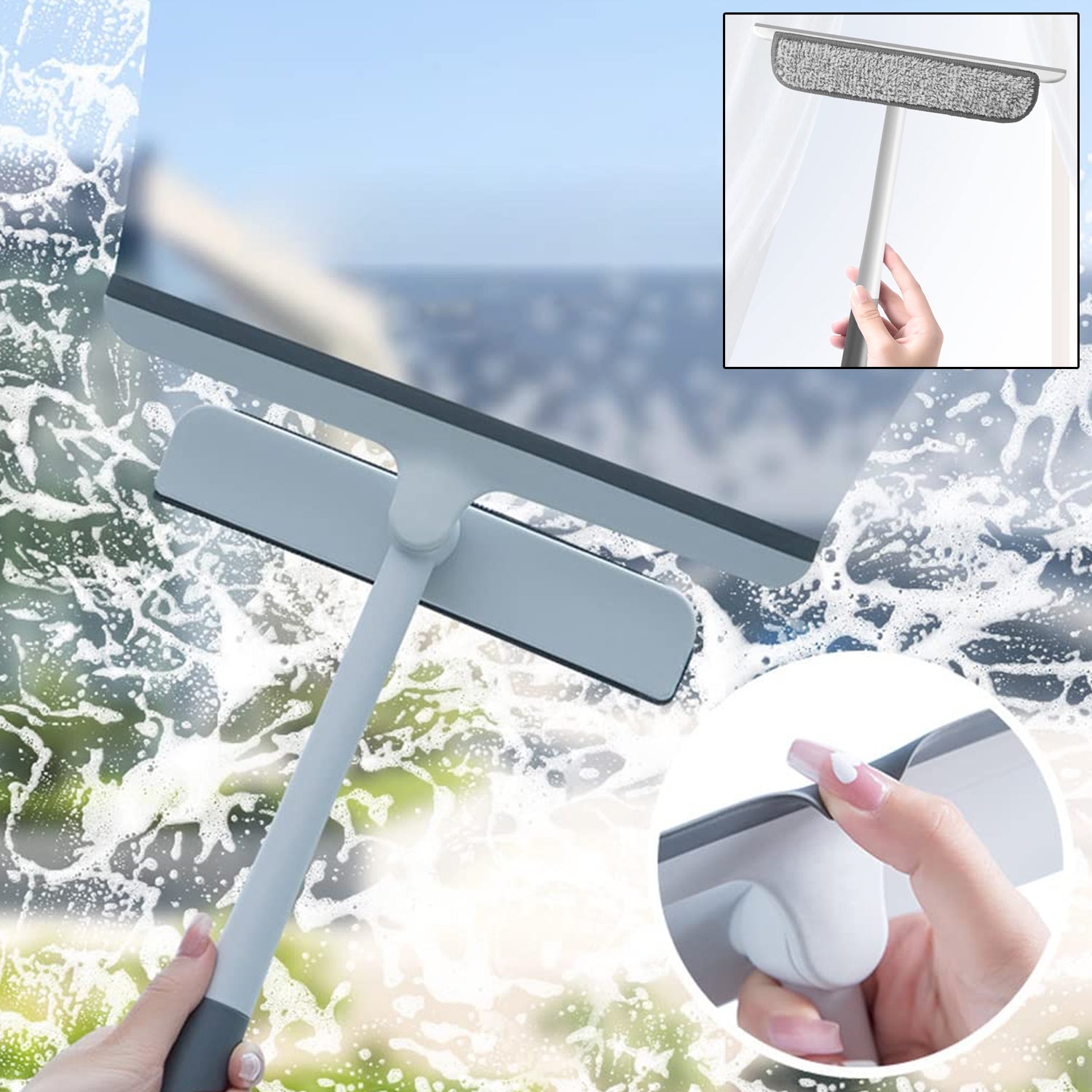2-in-1 Window Glass Cleaning Wiper with Microfiber Pad