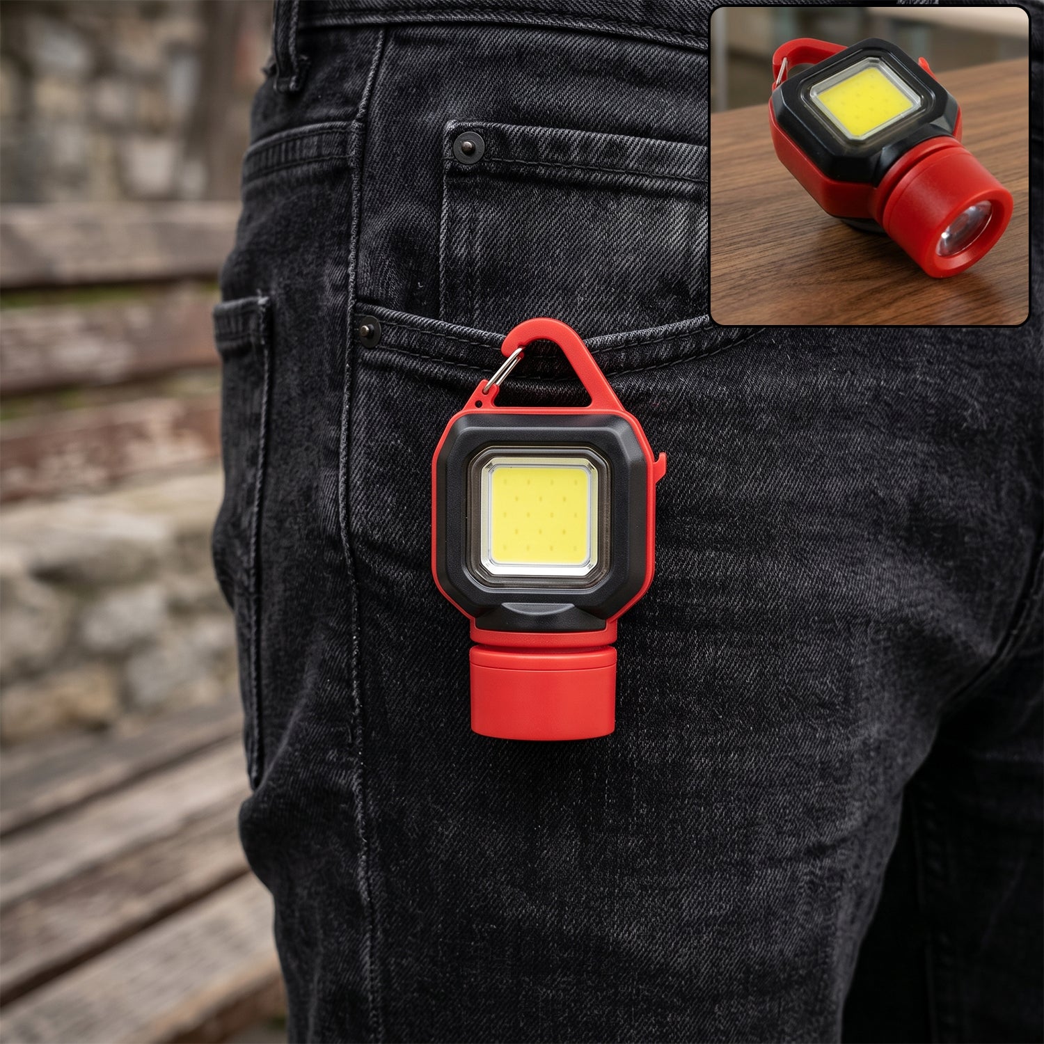 Travel LED Flashlight Keychain with Carabiner Clip 5 Mode COB Torch (1 Pc)