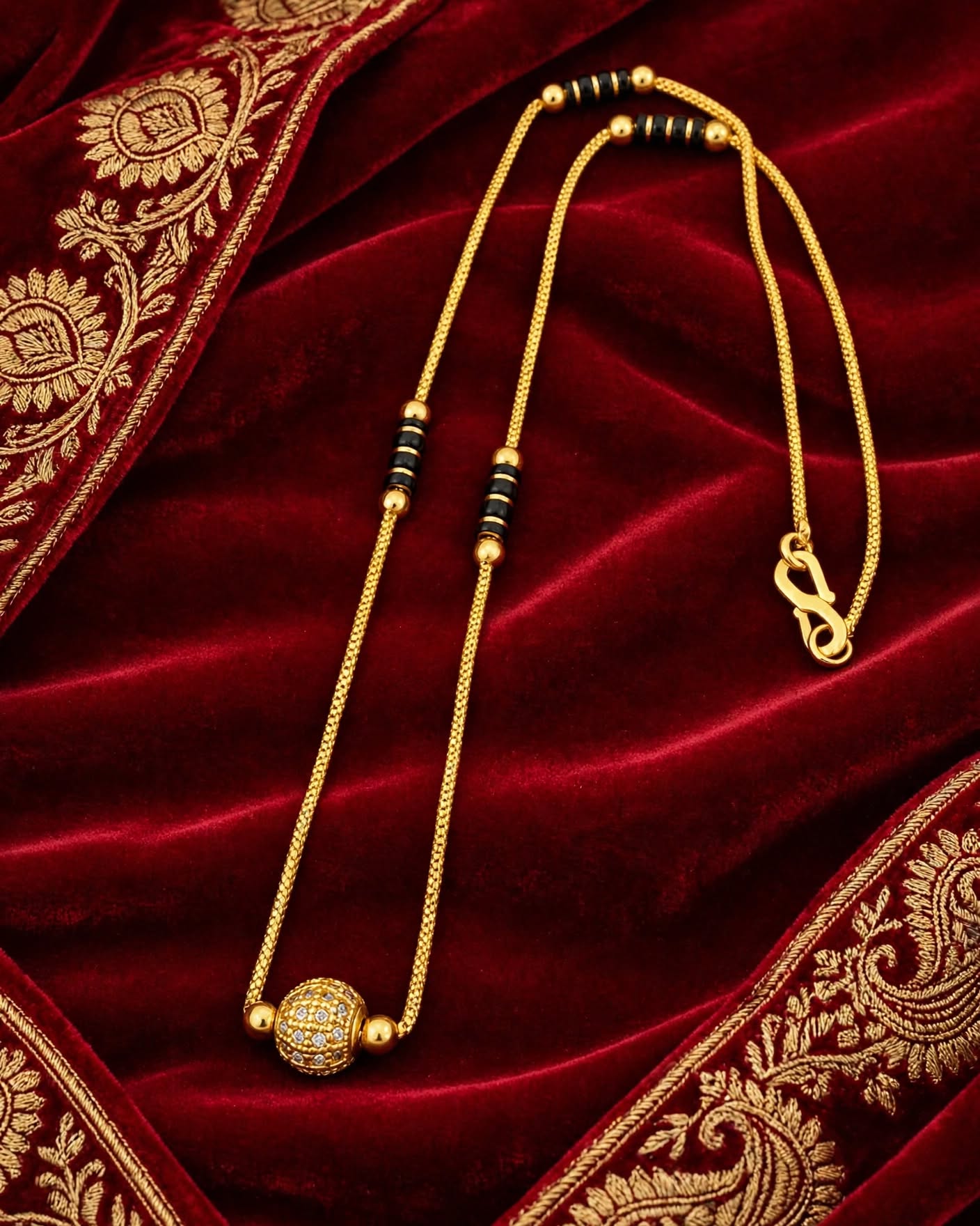 Elegant Gold Plated Black Beaded Mangalsutra with Sparkling AD Pendant