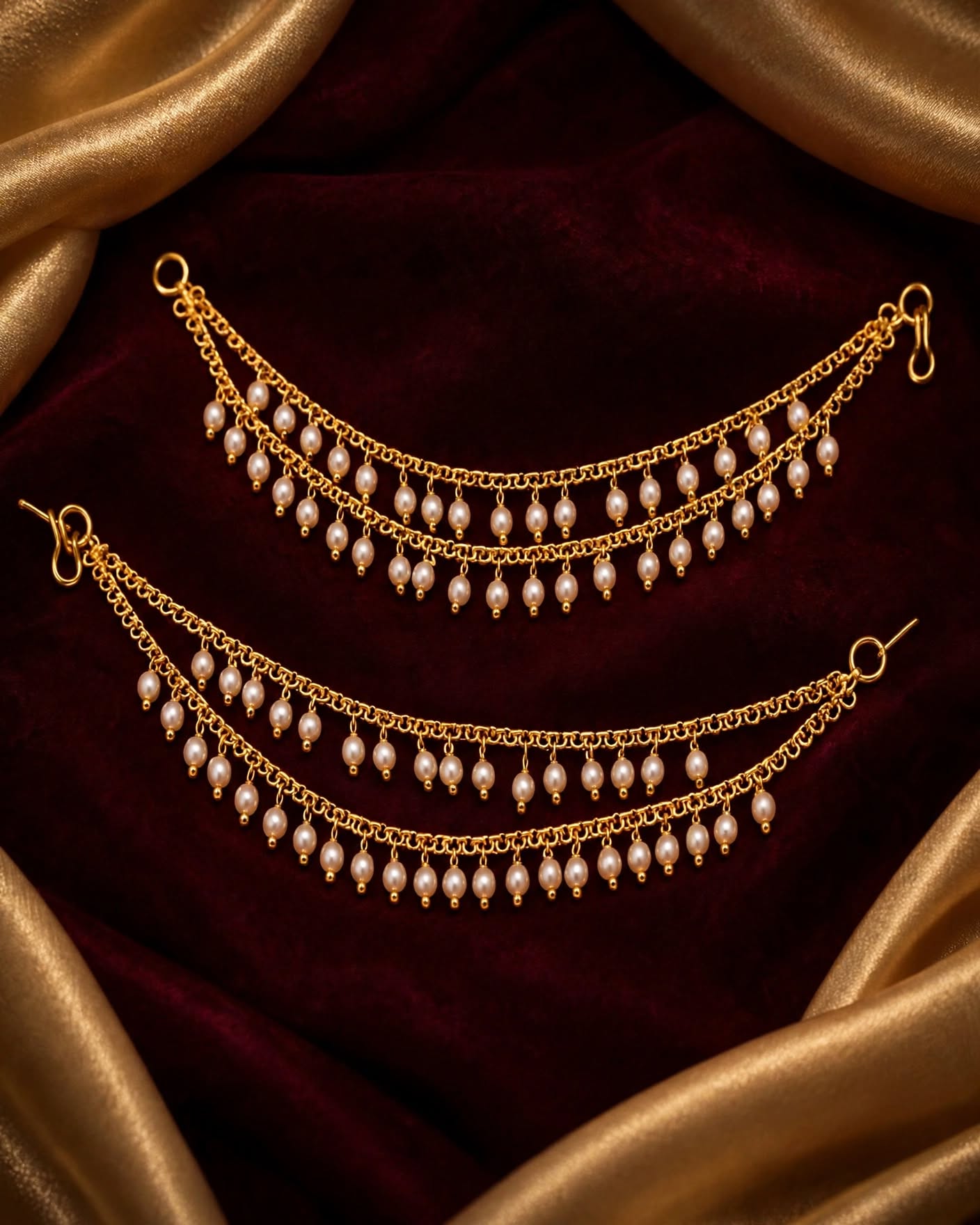 Elegant Gold Plated Pearl Drop Payal (Anklet) with Traditional Chain Design