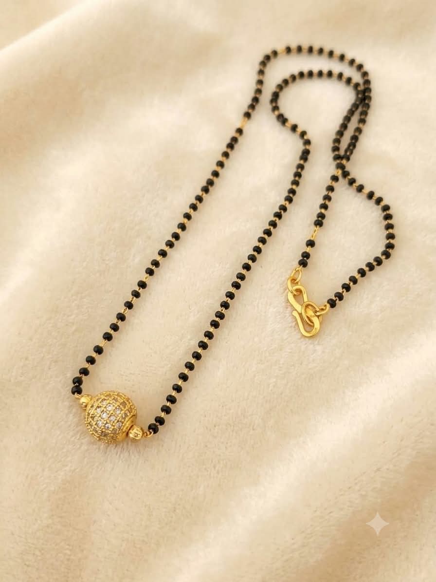 Gold Plated Black Bead Mangalsutra with Kundan Pendant