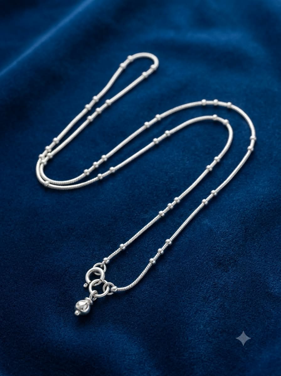 Elegant Silver Plated Beaded Chain Necklace with Dangling Charm
