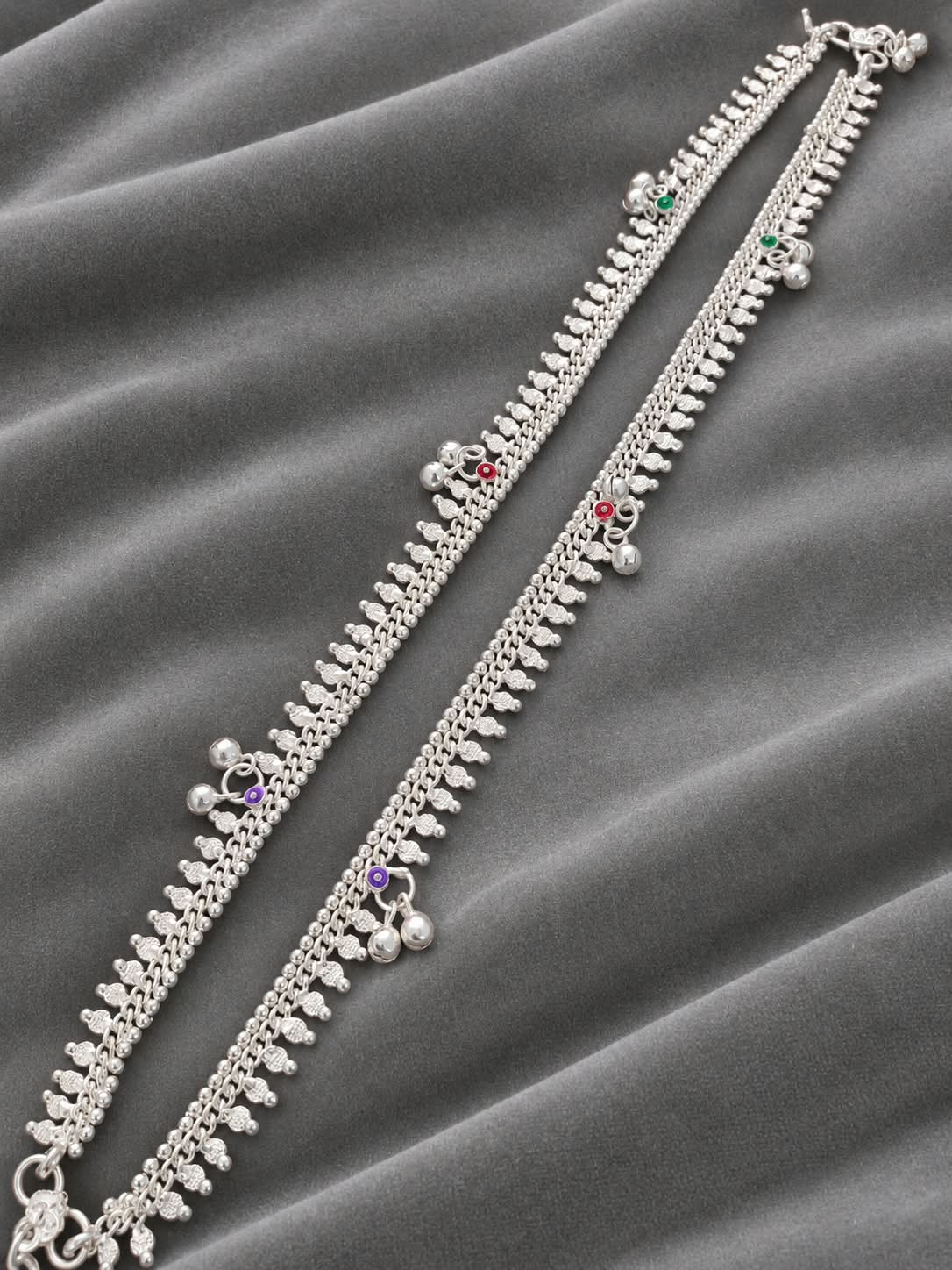 Traditional Silver Plated Multi-Strand Necklace with Pearl and Colored Stone Accents