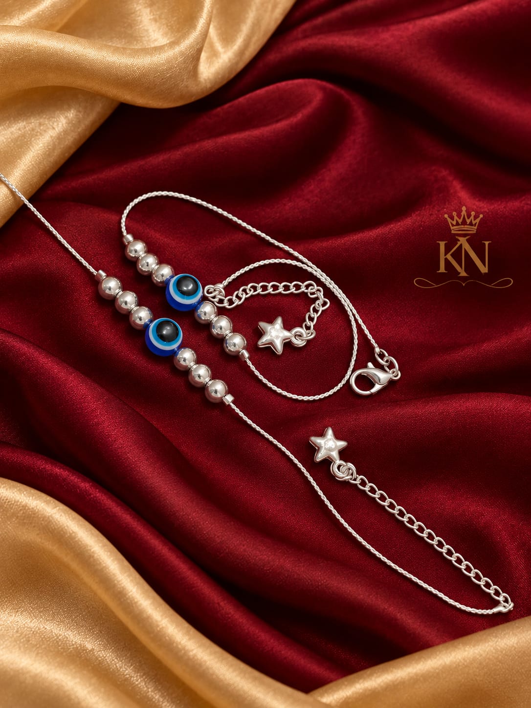 Trendy Silver Plated Evil Eye Necklace with Star Charm and Beads