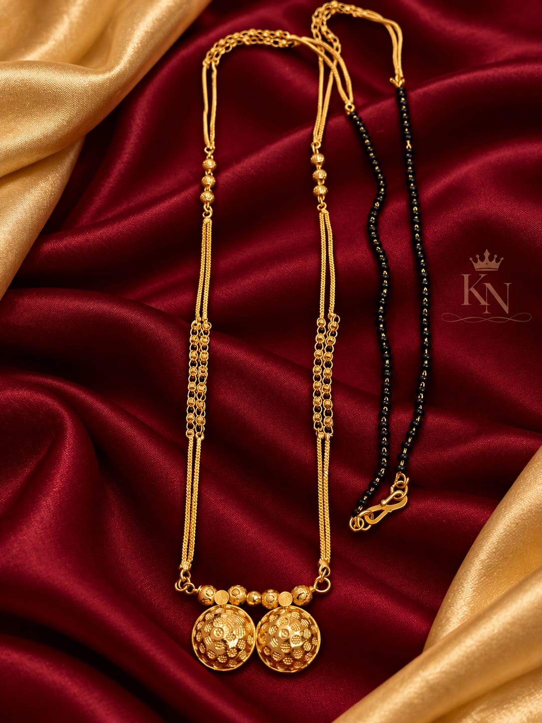 Traditional Gold Plated Mangalsutra with Black Beads and Polki Embellishments
