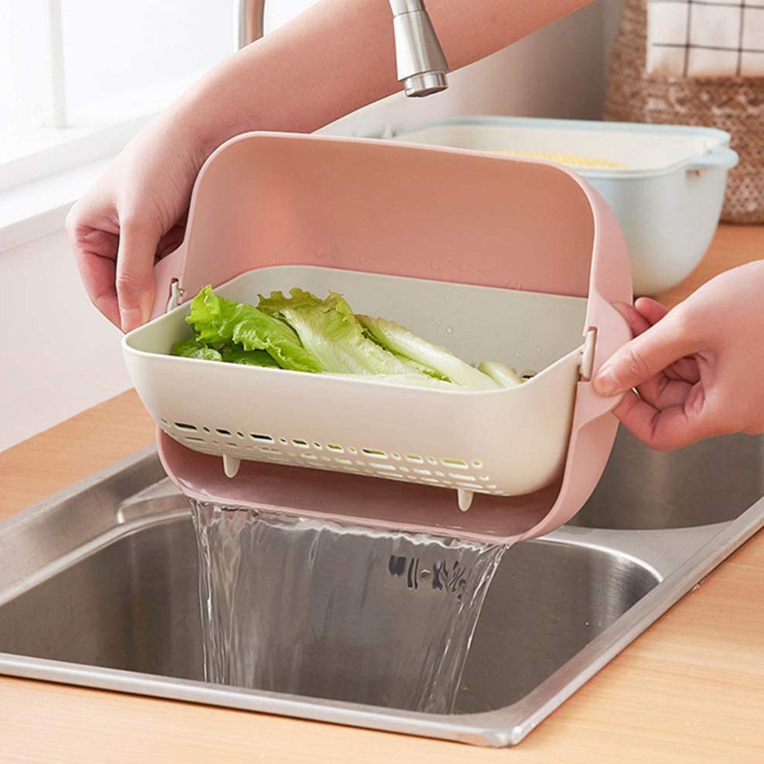 Multifunctional BPA Free Double Layered Plastic Rotatable Strainer (Multicolor)